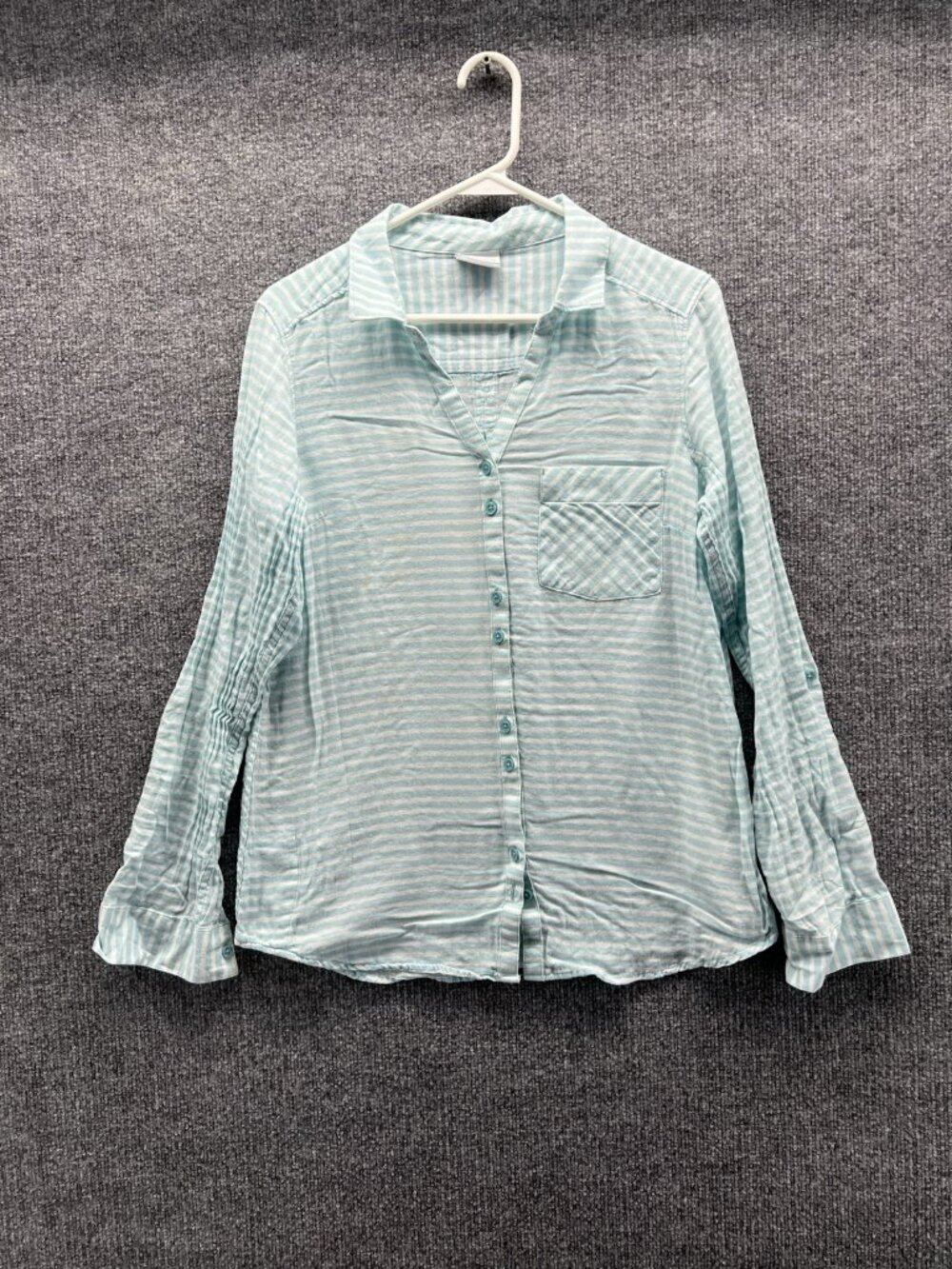 Columbia Shirt Women Medium Blue Collared Long Sleeve Striped Button Up